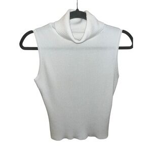 Tiara International Ribbed Sleeveless Turtleneck Top White Size S Knit